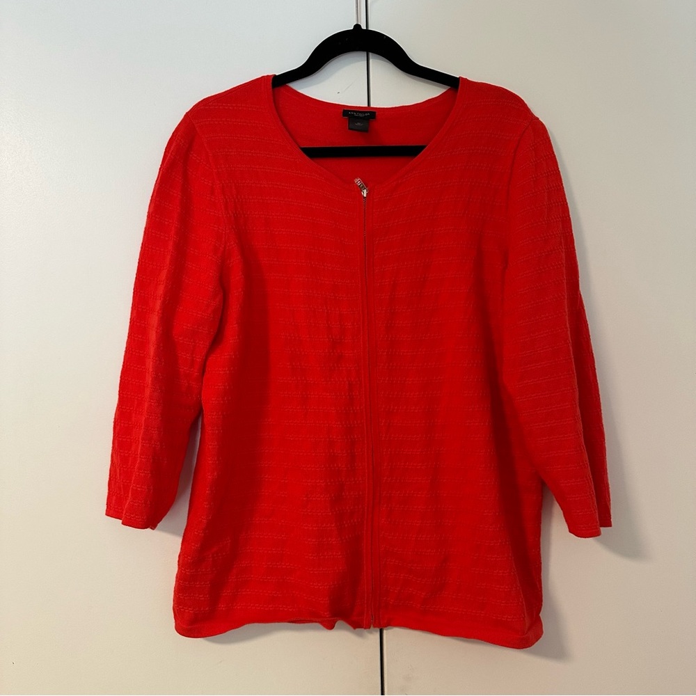 Ann Taylor Factory Zip Up Sweater; XL, Red